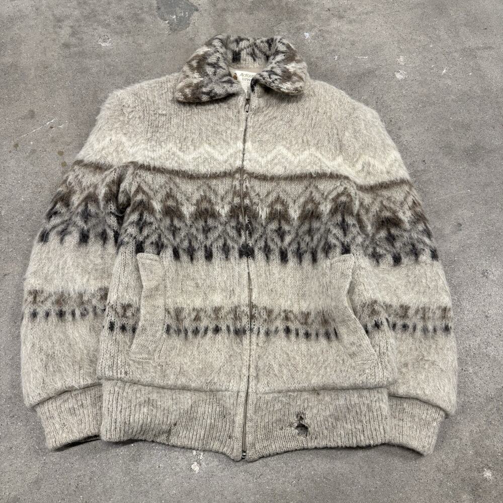 Vintage Alafoss IceWool Bomber Jacket Size Small Fuzzy Nordic Cabin Outdoor 90s